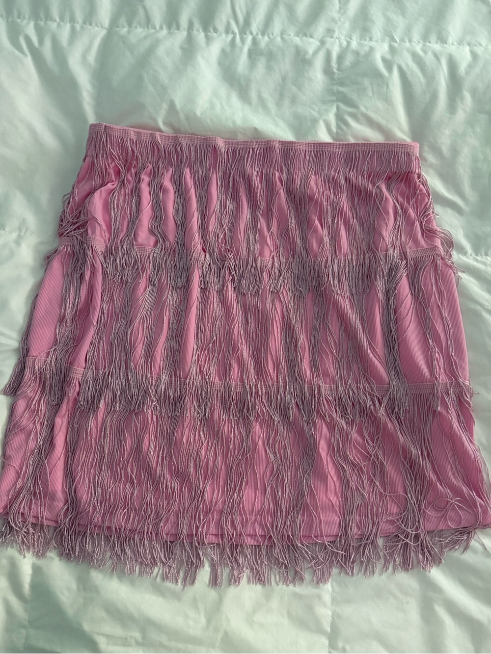 Women’s Metallic Pink Fringe Mini Skirt